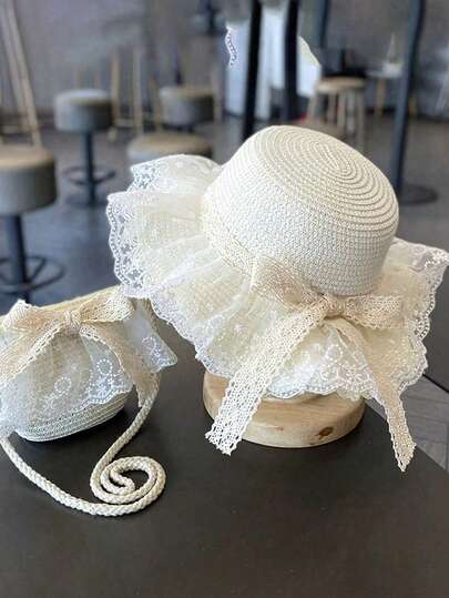 1 件装女童太阳帽，透气薄款夏季防晒帽，小女孩蝴蝶结沙滩帽，儿童太阳帽