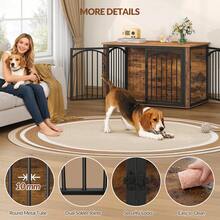 HEXCELEN Dog Crate Furniture, 100cm Dog Box For Home Use With 4 Doors, Modern Wooden Dog Crate, Side Table, For Medium To Large Dogs, Indoor Dog Crate, 100 X 60 X 63 Cm, Vintage Brown And Black - 鏽棕色 - 查看 2