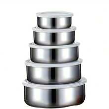 10 Piece Set Of Stainless Steel Fresh-Keeping Box With 5 Lids And 5 Containers, Multi Size Set Of Bento Box - Dishwasher Compatible, Multifunctional Food Storage Container, Stylish Metal Texture Design, Suitable For School Lunch Boxes, Outdoor Camping, Hiking, And Home Kitchen Use - Ideal Gift For Back To School Season And Summer Celebrations - Silver - View 8
