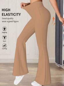 Women's Solid Color Casual High Waist Flare Pants Spring - Earth Color - View 5