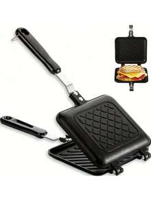 Sandwich Grill Pan - Double-Sided Non-Stick Flat Pan For Toast And Steak, With A Foldable Square Design, Easy To Store, Durable And Easy-To-Clean Kitchen Tool, Suitable For Sandwiches, Steaks, And Eggs - Black - View 6