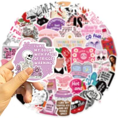 50PCS Pink Bookish Stickers Pink Cartoon Stickers Letter Stickers Bookish Decor Funny Stickers Meme Stickers Waterproof Vinyl Sticker For Water Bottle Laptop Phone Skateboard Bike Luggage Guitar