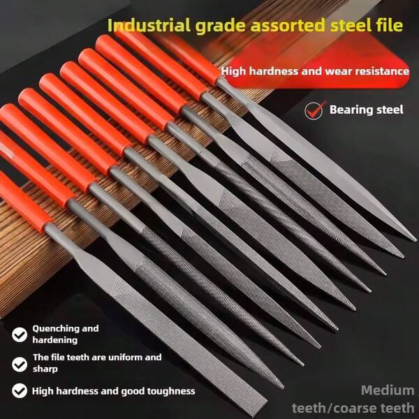 10 pezzi Set di lime diamantate assortite, 3x140mm Mini set di lime assortite, adatto per intaglio di pietra/vetro/metallo, set di lime manuali per artigianato