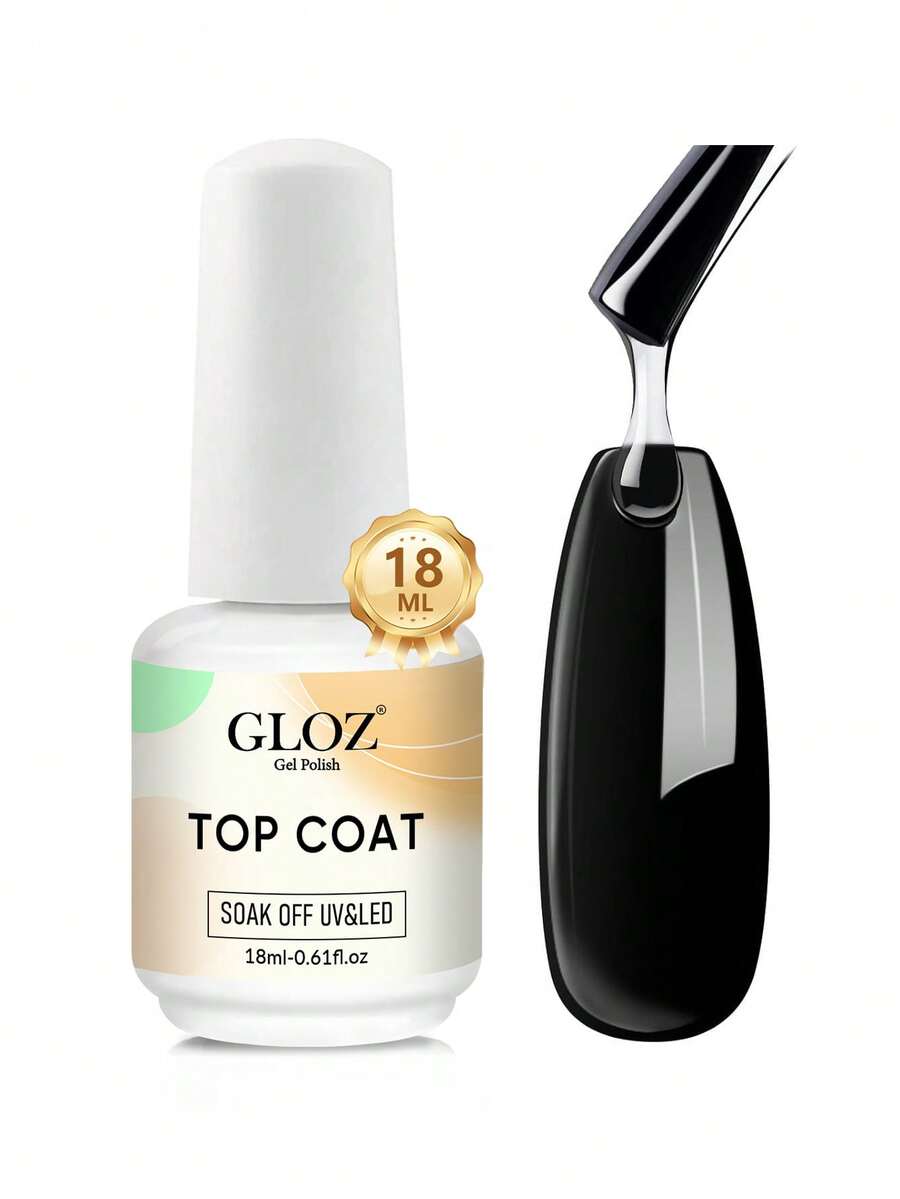 GLOZ 1 Bottle 18ml Glass Top Coat, Long-Lasting Clear Rubber Top Coat, LED UV Reinforced Nail Polish Top Coat, High Gloss Gel Nail Polish Top Coat - 無色 - 查看 1