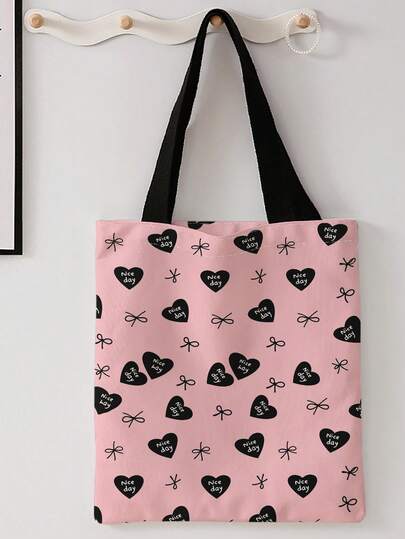 Valentine's Day Fun Pattern Shoulder Bag Printing Leisure Travel Handbag Beach Large Capacity Reusable Women's Leisure Shoulder Bag Large Capacity Canvas Beach Shopping Bag Printing Women's Shopping Shoulder Bag Back To School Supplies Back To School Discount Classroom Shell