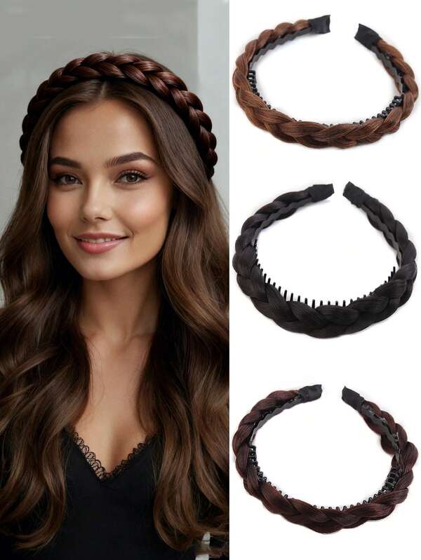 Women's Braided Headband With Anti-Slip Teeth, Synthetic Fiber Woven Hairpiece For Fishtail Braid, Simple And Suitable For Daily Wear Hairband Hair Hoop