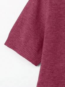 New Spring/Summer Women Knit Short Sleeve Top, Casual Minimalist Watermelon Red Solid Color Crew Neck Pullover, Suitable For Daily Wear And Commuting - Plum Red - View 6