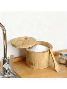 1 hũ đựng gia vị xoay bằng tre, vân gỗ màu nâu sẫm, có nam châm, kèm thìa, phụ kiện nhà bếp/phòng ăn thiết yếu. - Nhiều màu - Xem 7