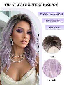 20" Lavender Wavy Bob Wig, Women - Shoulder Length, Middle Part, Heat Resistant Synthetic Fiber, Natural Look, Blonde Wig, Essential For Beauty Events, Suitable For Beginners, High Quality, Women's Wig, Versatile Use For Daily, Party, Cosplay, Holiday, Music Festival And More, Elegant & Fashionable - 淡紫色 - 查看 7