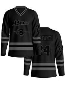 Men's Embroidered Ice Hockey Jersey 8/24 Black Casual V-Neck Long Sleeves T-Shirts Party Sports Top - Black - View 1