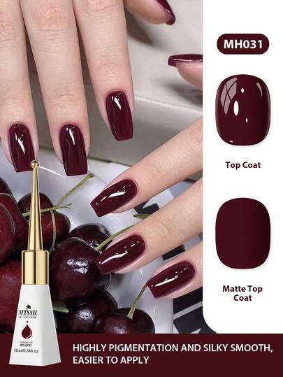 Mtssii 1 Botella de 10ml Esmalte de uñas en gel color vino tinto, de larga duración y resistente, libre de plomo, esmalte de uñas en gel UV semi-permanente y removible, adecuado para manicura de verano, arte de uñas en gel, con caja de embalaje, para manicura DIY en salón y hogar