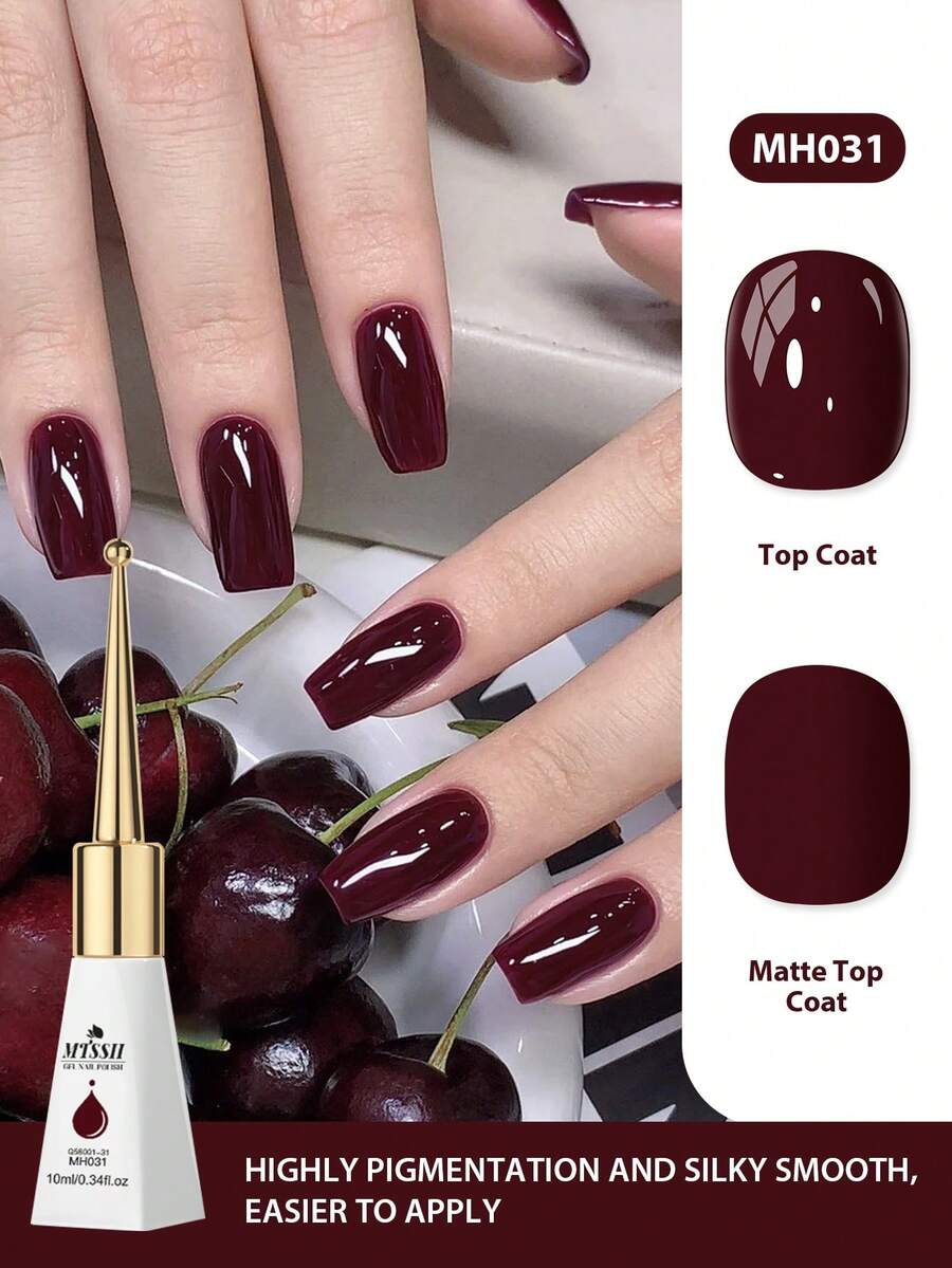 Mtssii 1瓶10毫升酒红色凝胶指甲油，持久耐用，不含铅，半永久可卸UV凝胶指甲油，适合夏季美甲、美甲艺术，带包装盒，沙龙及居家DIY美甲