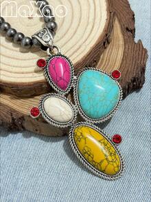 高品质女士复古波西米亚风西部绿松石吊坠仿珍珠项链，2026新款，百搭风格，适合日常佩戴或聚会场合，2026新款设计，是重要节日馈赠亲友或自用的完美之选，佩戴后定能收获赞美，立即添加到您的珠宝收藏中吧！如果您对产品满意，请留下五星好评并分享您的美照。 - 多色仙人掌 - 查看 11