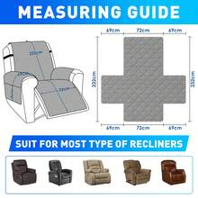 YSTYLE Large 1-Seater Relaxing Reclining Chair Cover, Waterproof Electric Reclining Chair Cover, Universal Armchair Cover, Armchair Cover With Side Pockets - Light Grey - View 4