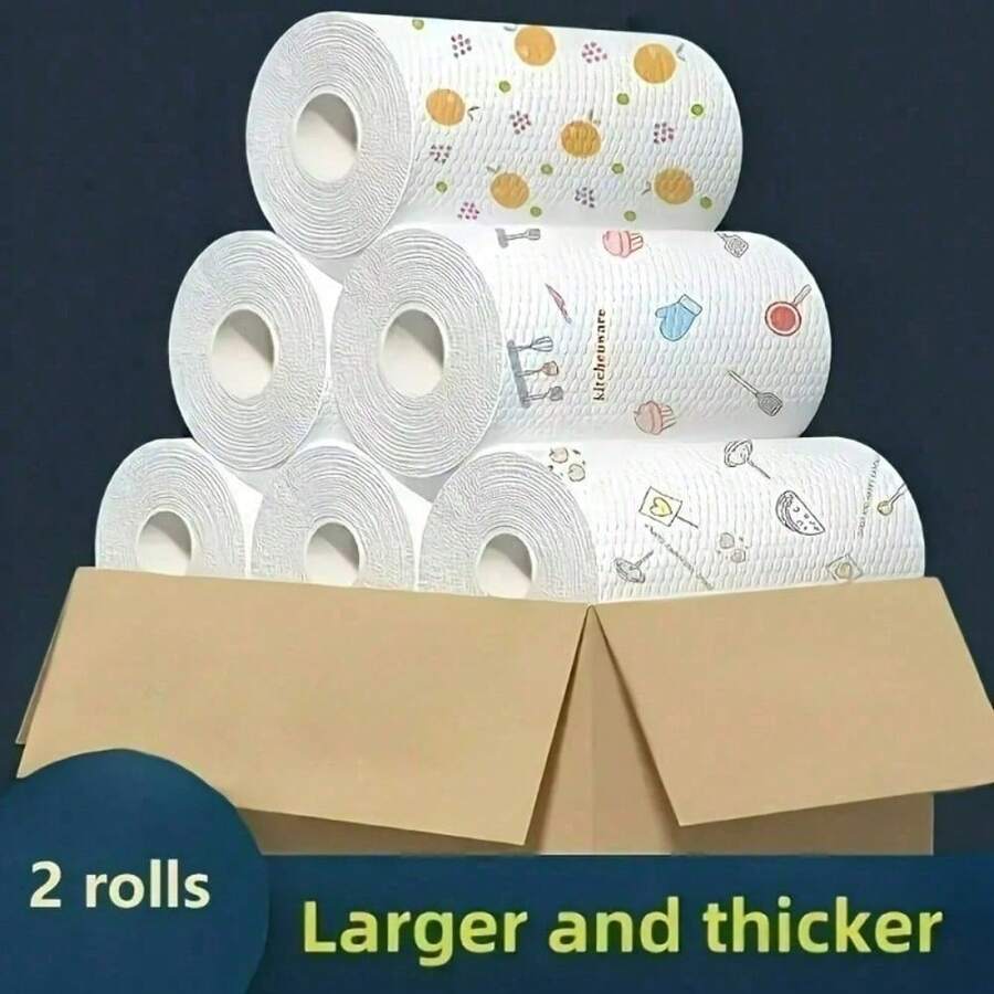 Approximately 400 Sheets Of Tissue Paper, 2 Rolls Of Disposable Kitchen Paper Towels, Kitchen Cleaning Paper Towels, Slouchy Person's Cleaning Cloth, Degreasing Paper Towels For Washing Dishes, Kitchen Supplies, Party Supplies, Holiday Party, Cleaning Supplies - Random - View 1