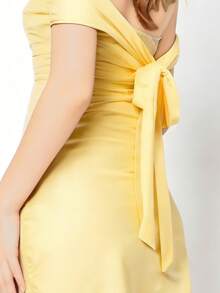 Women Strapless Bodycon Dress Elegant Solid Color Open Back Sleeveless Summer Mini Dress For Party Club - Yellow - View 6