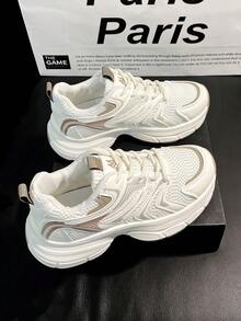 2025 Spring/Summer New Thick Sole Mesh Casual Sports Shoes, Women - Khaki - View 5