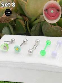 Morlyda Bộ 5 chiếc khuyên lưỡi dễ thương màu hồng hình kẹo mút, chất liệu thép không gỉ 14G, hình hoa anh đào, dâu tây, hoa hồng, hình ngôi sao, trái tim, hình bướm, thích hợp cho nữ và bé gái, quà tặng ngày Valentine, Giáng sinh, dự tiệc, kỳ nghỉ, đeo hàng ngày, trang sức xỏ khuyên cơ thể cho mùa hè, du lịch, đám cưới, tiệc tùng, sinh nhật, phối đồ hàng ngày, món quà tuyệt vời cho bạn bè, đeo hàng ngày dự tiệc, đi chơi đêm, tụ họp xã hội. - màu xanh lá - Xem 6