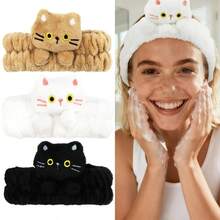 1pc Women/Girls Spa Headband, Cute Hair Band, Facial Cleansing & Makeup Headband, Plush Kitty Face Care Headband, Essential For Spa Day (Black, White, Khaki) - Basic model - View 4