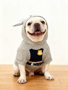 LUCKIE LABO 1pc Animal Rabbit Officer Costume Hoodie Sweatshirt, Fashionable Pet Apparel Suitable For Small Dogs And Cats, Indoor And Outdoor Wear - Grey - View 9