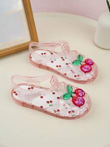 1 Pair Cute Transparent Glitter Cherry Girls' Crystal Princess Sandals, Versatile Design! Kids Will Love Them At First Sight! - Pink - View 4