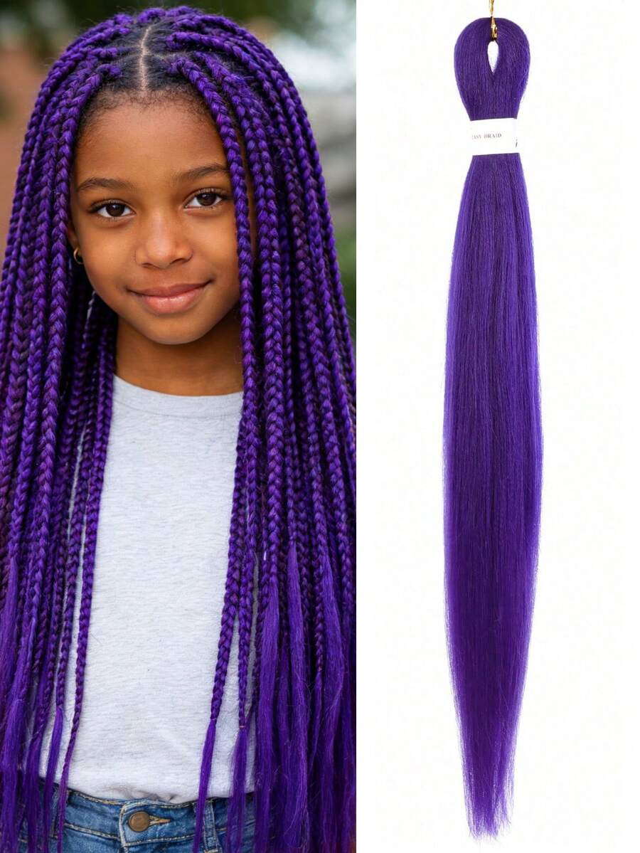 24 Inch Pre-Stretched Deep Purple Hair Extensions, 1 Piece, Suitable For Braiding & Cosplay (24 Inch (1 Pack), Deep Purple) - Multicolor - View 1
