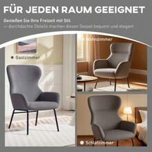Modern Padded Wing-Cheek Seat With Thick Padded High Backrest And Grey Metal Chair Legs - Grey - View 8