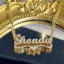 Customized Name Double Layer Necklace Cuban Chain Crown 3D Name Pendant Necklace Summer Daily Accessories Suitable For Birthday Gifts - Multicolor - View 6