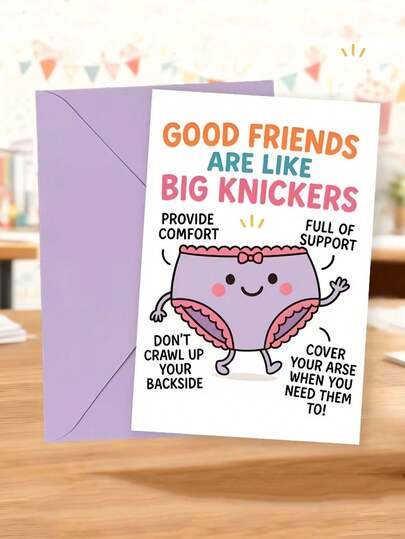 1 Set Of Funny Best Friend Birthday Card: "Best Friends Are Like Big Underwear!" A Cute And Amusing Prank Gift, With Cartoon Design, Made Of Paper Material. A Humorous Card To Celebrate Friendship, Very Suitable To Give To Your Best Friend.