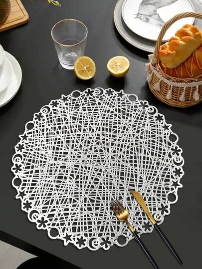 1/4/6pcs Star & Moon Woven PVC Gold Foil Placemats, Suitable For Holiday Party Table Decor, Star & Moon Placemats