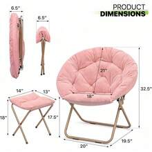 Folding Saucer Chair For Adults With Ottoman, Circle Reading Chair For Bedroom, Living Room & Dorm, Furry Comfy Accent Seat With Metal Leg & Thick Padded For Small Spaces (Pink, 1 Pack) - Hồng/Vàng - Xem 3