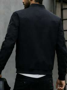 春秋季男士薄款立领夹克，休闲青年外套，百搭日常穿着 - 黑色 - 查看 3