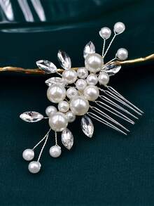 一套手工U型叶子发夹，新娘发饰，伴娘发饰，礼物，婚礼发饰 - 銀色 - 查看 3