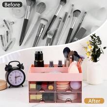 1个带抽屉的化妆品收纳盒，大容量化妆品整理盒，化妆刷收纳架，适合存放口红、珠宝、美甲用品、护肤品，可用于浴室梳妆台、桌面装饰、文具、返校用品、节日礼物等。 - 彩色 - 查看 4
