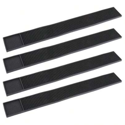 LDXDRU 4 Pack 60 X 8cm/ 23 X 3 Inch Rubber Bar Mat Black Beer Mats Non-Slip Rubber Bar Service Mats Coffee Bar Mat Bar Rail Runners For Countertop Home Pub Coffee Table Dish Glass Drying