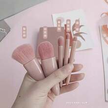 Makeup Brush Set Full Set Genuine Affordable Student Mini Portable Small Set Loose Foundation Eye Eye Shadow Brush Three-Piece Set - Pink - View 3