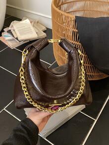 Hollow Straw Woven PU Patchwork Mini Underarm Bag With Star Pendant Detachable Leather Shoulder Strap Zipper Closure Women's Crossbody Small Bag - Coffee Brown - View 9