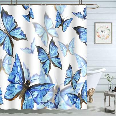 1件装甜美蝴蝶图案浴帘，简约蝴蝶印花浴帘，完美适用于浴室装饰、通用房间装饰、家居装饰套装、浴室配件浴帘