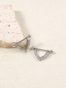 1对女士不锈钢锆石V形皇冠螺丝耳钉，朋克风日常穿孔配饰 - 銀 - 查看 3