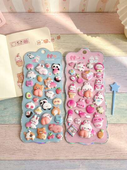 POKOJA LAND 1张3D可爱动物贴纸，卡通装饰贴纸，采用海绵和PVC材质，共2种款式可选，适用于贴纸簿、笔记本电脑、冰箱，以及DIY卡通手机壳的装饰。这款贴纸适合家居装饰，也适用于生日、派对、情人节等各种场合。同时，它也是送给朋友或孩子的绝佳礼物。