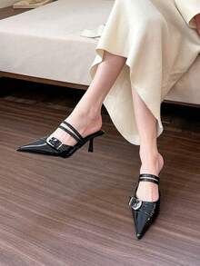 2026 New Spring Pointed Toe Mule Sandals For Women, Elegant Slingback High Heel Slip-On Shoes - Black - View 2