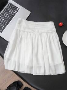 纯白色高腰A字迷你裙，版型修身，日常百搭 - 白色 - 查看 5