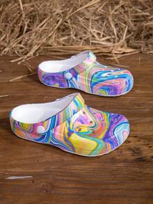 可调节宽松平底凉鞋，适合花园、休闲、旅行、海滩等场合，包头设计 - 彩色 - 查看 2