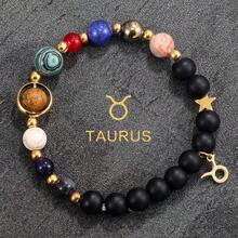 1pc 8 Planets 12 Constellations Bracelet Women & Men, Natural Stone System Bracelet, Libra Virgo Leo Gold Zodiac Pendant Chain, Valentine Jewelry Couple Fathers Day School Jewelry Men Y2k Accessories Goth Men's Chains Jeans Accessories Gothic Jewellery Back To School Street Halloween Accessories Punk - 黑色 - 查看 10