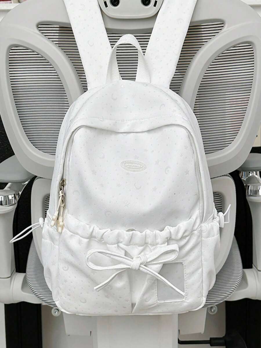 1pc Nylon Star Pattern Large Capacity Backpack, Fashionable Casual Backpack For Students, Commuting, Travel, Unisex - White - View 1