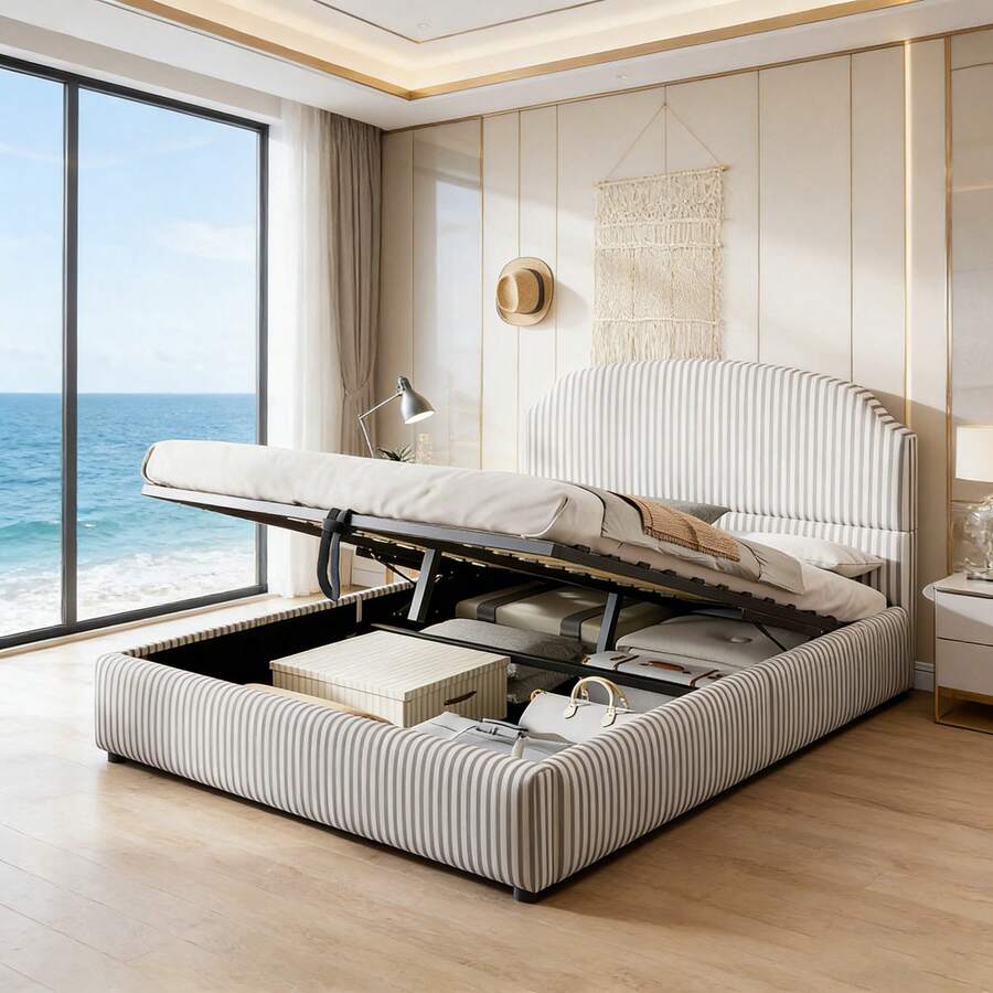 Bed Bases & Foundations - White+ Charcoal + Upholstered + 140cm*200cm - View 1