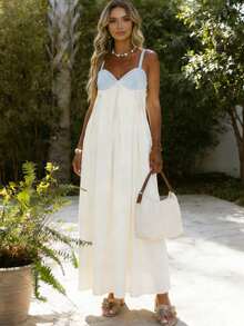 Women's Long Dress Summer Sleeveless Patchwork Contrast Color Flowy Dress For Daily Beach Party - Blue - View 7