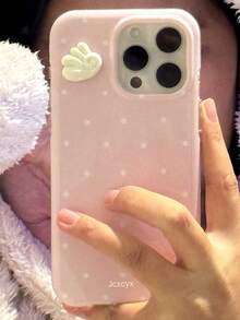 Cute Angel Wings Polka Dot Soft Phone Case Compatible With IPhone 17 Pro Max, 17 Pro, 17, 16 Pro Max, 16 Pro, 16, 15 Pro Max, 15 Pro, 15, 14 Pro Max, 14, 13, 12 Pro Max, 11, White Minimalist Y2K Girl Phone Cover - Pink Polka Dot Wings - View 3