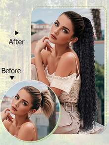 Tóc giả đuôi ngựa xoăn 24 inch (1 miếng) Tóc giả sóng sâu, có dây rút, tóc nhân tạo, cảm giác dày dặn, tóc giả màu đen tự nhiên, thích hợp cho lễ hội Halloween và Giáng sinh. - Nhiều màu - Xem 9