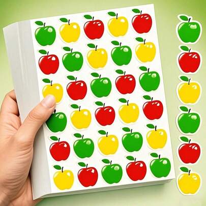 5pcs/10pcs Tricolor Apple Graffiti Stickers, Red, Green, Yellow Apple Decals, School Teacher Classroom Small Apple Reward, Gift Party DIY Decoration, Waterproof PVC Stickers